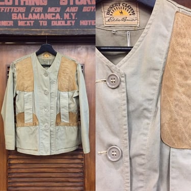 Vintage 1930’s/40’s Eddie Bauer Norfolk Style Rifle Shooting Jacket, Outdoorsman, Hunting Jacket, Desert Cloth Label, Vintage Clothing 
