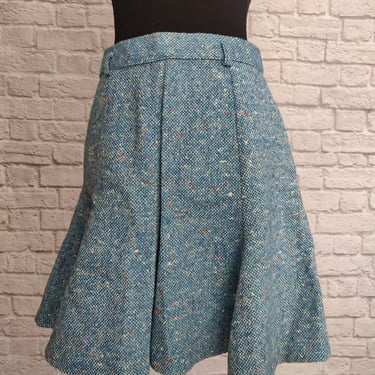 Vintage 70s Bobbie Brooks Wool Skirt // Blue Flared Mini Skirt High Waisted 