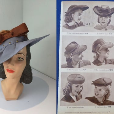 Walking in Philadelphia - Vintage 1930s 1940s Lousols Pigeon Blue Wool Felt Slant Fedora Hat - Rare 