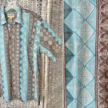Hawaii Tiki Tunic Shirt, Geometric Print, Unisex, Mens Size 2XL, Honolulu, Vintage 