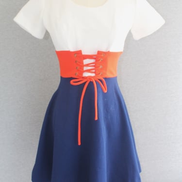 1970s - Sporty - Color Blocked - Mod Mini - Red/White/Blue - by A' la mode - sold at Sakowitz - Estimated size Small 