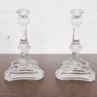 Tiffany & Co. Clear Crystal Candlesticks With Dragon Motif, Pair