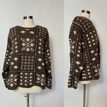 Liz Claiborne LizWear Abstract Print Wool Hand Crafted Knit Sweater 