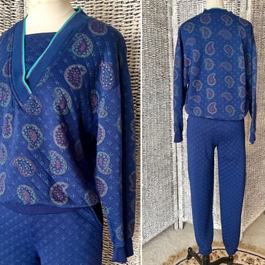 Quilted Sweats, Joggers, Matching Top, Paisley Print, Vintage 70s 80s High Waist, Gitano 