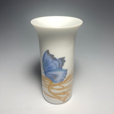 Vintage Rosenthal Small Vase, Studio Line, Alain Le Foll, Blue Butterfly& Gold 