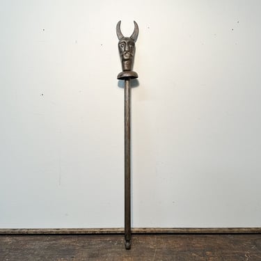 Antique Devil Scepter Staff with Embossed Figures and Finials - Horned Demon Metal Scepters - Ceremonial Artifact - Possibly Continental 