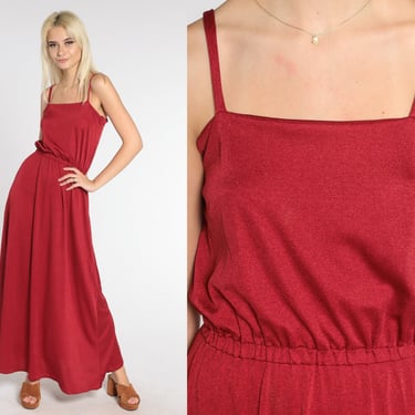 Red Party Dress 70s Maxi Dress Grecian Gown Sleeveless Cocktail Formal Prom Sleeveless Long Dress High Waisted Vintage 1970s Small Medium 