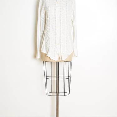 vintage 70s blouse white tuxedo lace pointy dagger collar disco shirt top XL clothing 