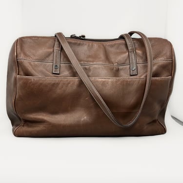 Levenger Tote | Genuine Leather Shoulder Bag w/ Canvas Lining and Ext. Pockets 