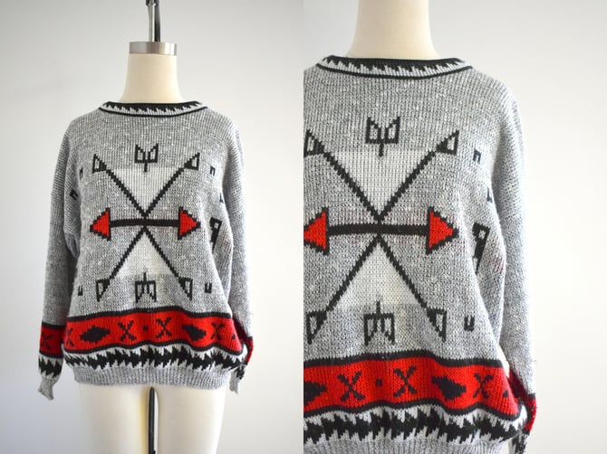 1980s Red, Black, and Gray Directional Sweater 