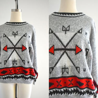 1980s Red, Black, and Gray Directional Sweater 