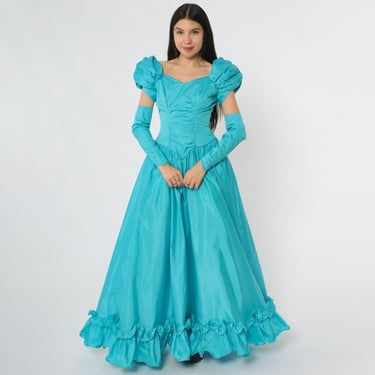 Princess Gown 80s Turquoise Ball Gown With Sleeves | Shop Exile - Tucson,  AZ | ATTIC