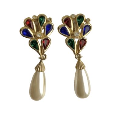 Glam 80s Crystal Pearl Drop Clip On Earring