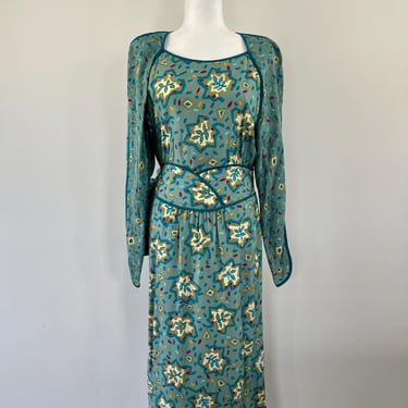 1980s Jeanne Marc Abstract Print Dress 