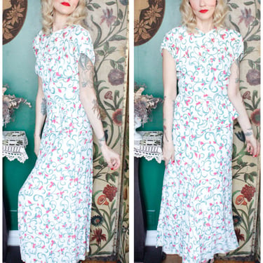 1940s Gown // Summer Floral Rayon Gown // vintage 40s gown 