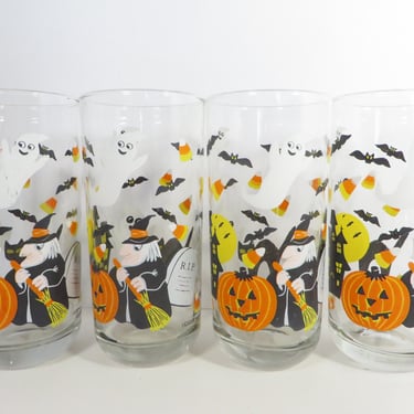 Set Of 4 Culver SpookyTown Halloween Barware Glasses 