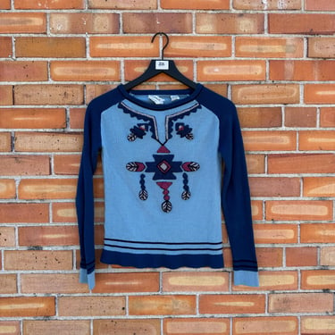 vintage 70s/80s blue southwestern designer sweater / xs extra small 