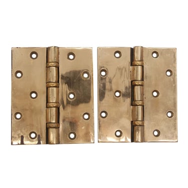 Pair of 5.875 x 4.875 Polished Brass Ball Bearing Butt Door Hinges