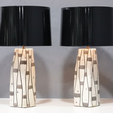 Kelby Ceramic Table Lamps in Black and White Geometric Pattern
