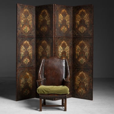 Tooled Leather Screen / Leather Armchair