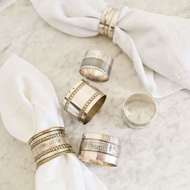 eclectic set of 5 vintage french napkin rings