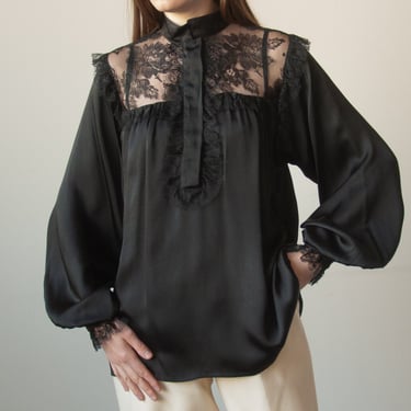 6697t / ted lapidus black silk lace bib blouse / s / m 