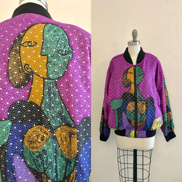 vintage 80's picasso print bomber jacket // vintage zip up windbreaker 