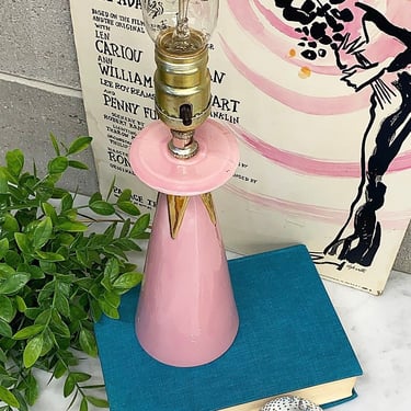 Vintage Table Lamp Retro 1960s Mid Century Modern + Light Pink and Gold + Ceramic + Atomic Style + Mood Lighting + MCM Home Decor 