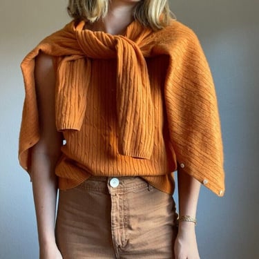 Daniel Bishop Womens Orange 100% Cashmere Preppy Sweater Vest Cardigan Set Sz L 