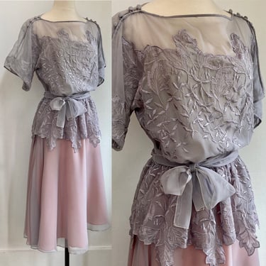 Vintage 70's Does 40's ROMANTIC SHEER CHIFFON Floral Lace Illusion Dress / The Clothes Horse 