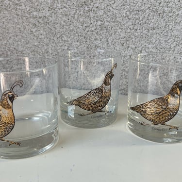 Vintage Couroc rock glasses gold quail bird theme set 3 size 3.5” 
