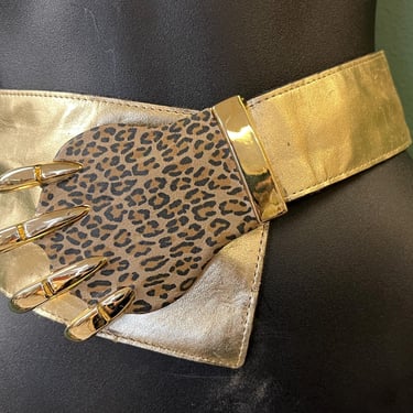 vintage wide gold belt 1980s leopard claw buckle waist accessory fits most 