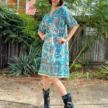 Bright Lit Blue Skies Indian Cotton Dress