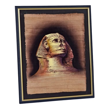 1996 Egyptian Sphinx on Papyrus Original Signed Painting by Monsef Labib 