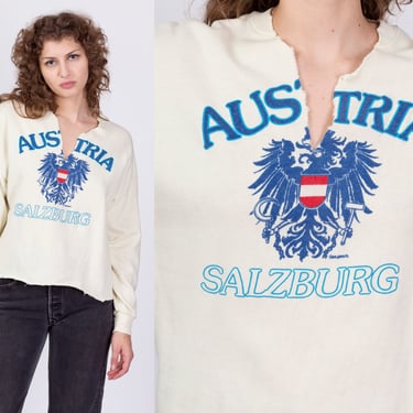 Medium 80s Salzburg Austria Coat Of Arms Sweatshirt Men's | Vintage Off-White Graphic Distressed Tourist Pullover 
