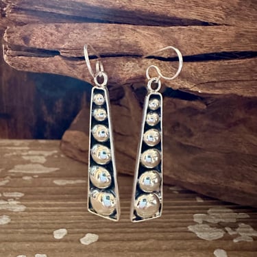 STERLING SILVER BUBBLES Statement Dangle Earrings | Handcrafted Mexican Jewelry | Made in Taxco, Mexico | Frida Kahlo Style | Long Rectangle 