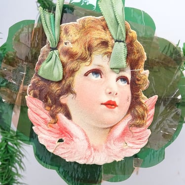 Antique Early 1900's Victorian Angel Embossed Die Cut Scrap and Cellophane Christmas Ornament, Vintage Holiday Decor 