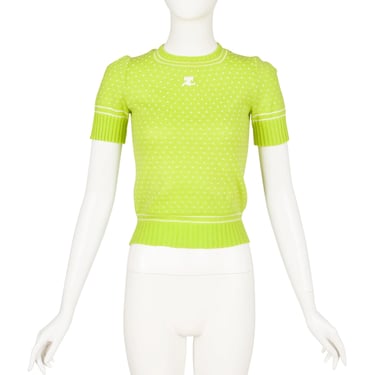 Courrèges 1970s Vintage Lime Green Knit Short Sleeve Sweater Sz XS 