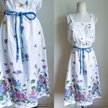 Vintage 1970s White Floral Sundress / XS 