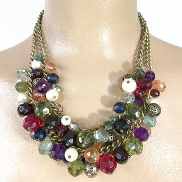 VINTAGE 60s 70s Jewel Tone Beaded 2 Strand Necklace 