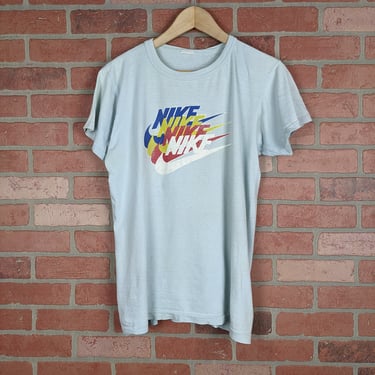 Vintage 70s Nike Triple Swoosh Logo ORIGINAL Sports Tee - Medium / Large 