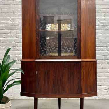 Mid Century Modern Rosewood CORNER China or Liquor Cabinet, Made in Denmark. c. 1960's 