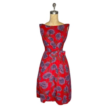 1950s Floral Dress with Built in Crinoline 