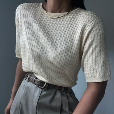 vintage essential pure silk creamy chamomile cable knit tee 