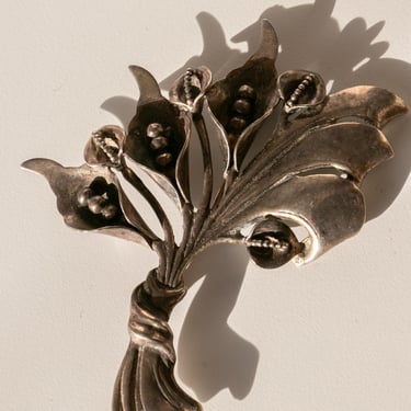 Vintage 1950s Sterling Silver Brooch Oversized Floral 