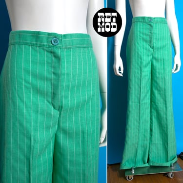So Cool Vintage 60s 70s Light Green Pinstripe High-Waisted Pants 