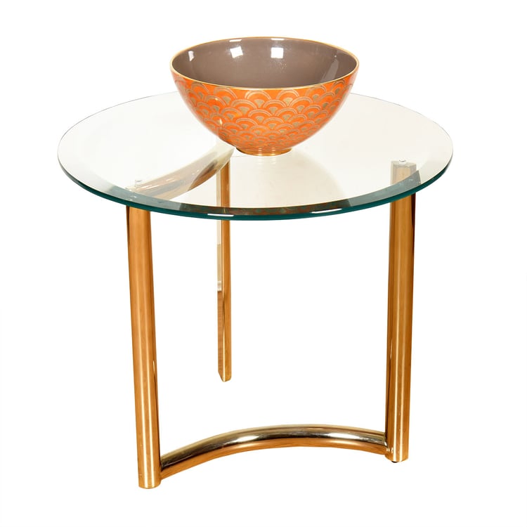Ultra &#8217;80s Sculptural Brass Base + 26&#8243; Round Beveled Glass Top Accent Table