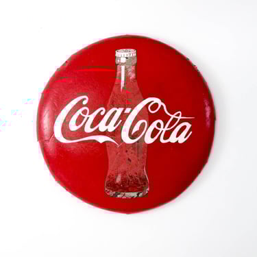 vintage Coca-Cola sign, large metal Coke button sign 