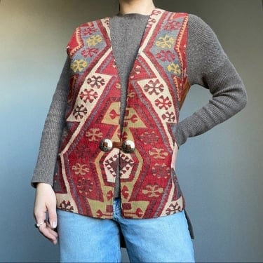 Vintage 90s The Nomadic Collection Turkish Wool Suede Southwestern Boho Vest L 