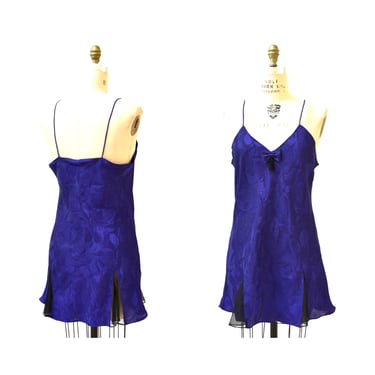 90s Vintage Slip Dress Size Large Victoria Secret Vintage Camisole Satin Tank Dress Size Large Purple Blue Vintage Lingerie Large Bias Cut 